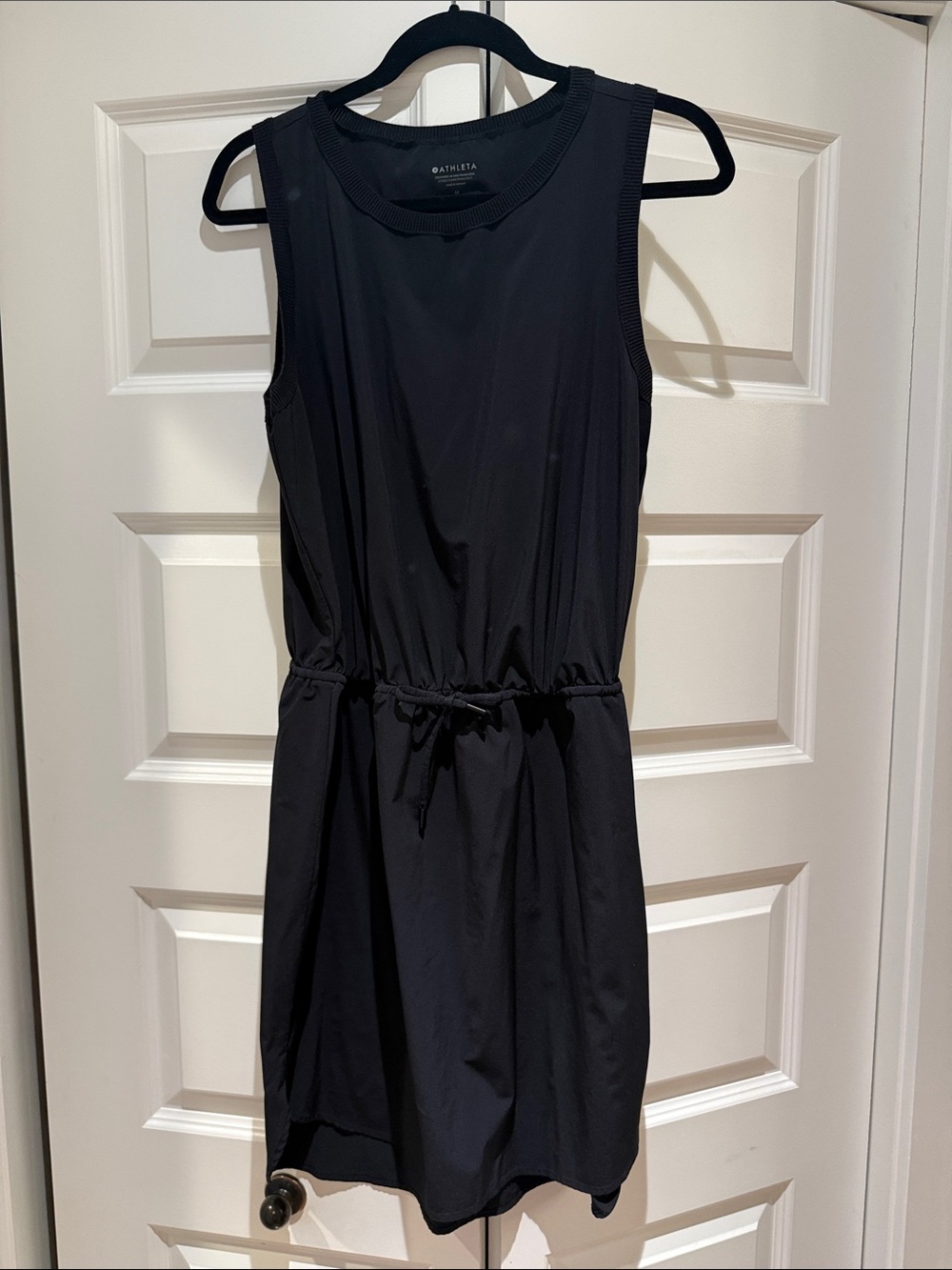 Athleta Black Sleeveless Drawstring Waist Mini Dress